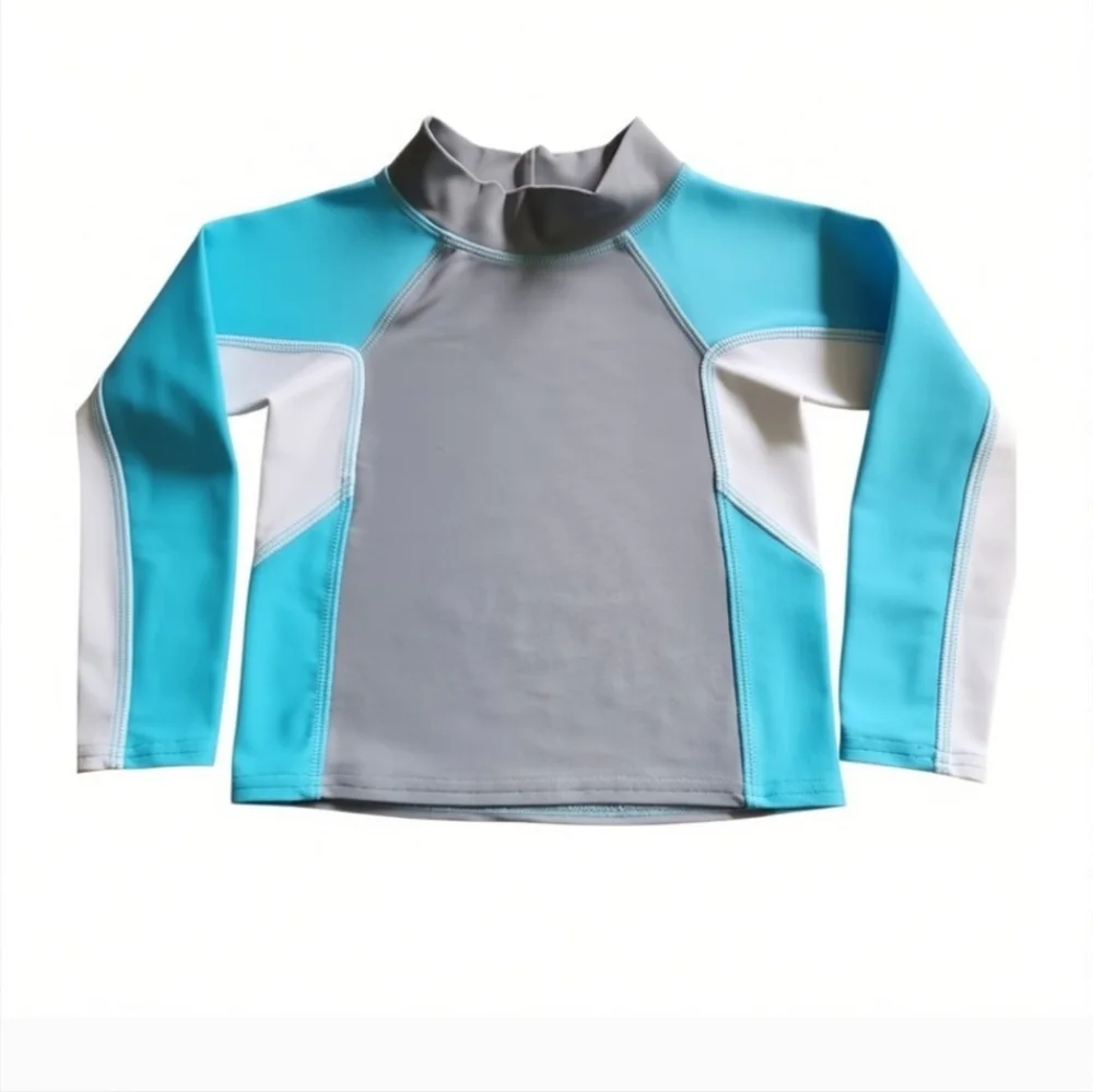 L.L.Bean Rashguard Swim Shirt 2T Turquoise Blue & Gray Long Sleeves